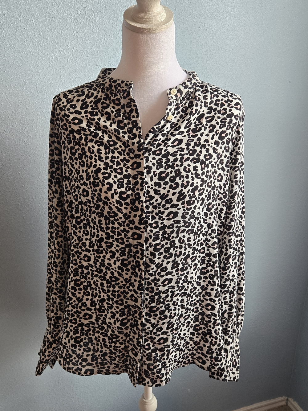 Leopard Print Long Sleeve Women’s Blouse - Cream/Black